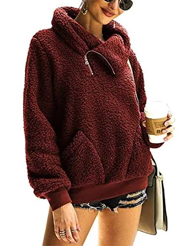 KIRUNDO Sherpa Fleece Sweatshirt in Wine Red
