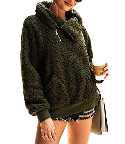 KIRUNDO Sherpa Fleece Sweatshirt in Army Green