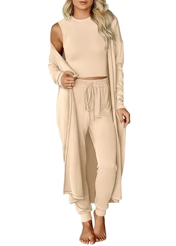 KIRUNDO 3-Piece Cardigan Lounge Set in Beige