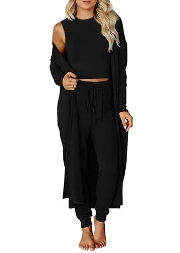 KIRUNDO 3-Piece Cardigan Lounge Set in Black