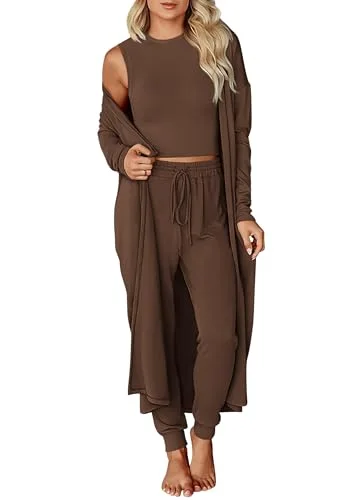 KIRUNDO 3-Piece Cardigan Lounge Set in Brown