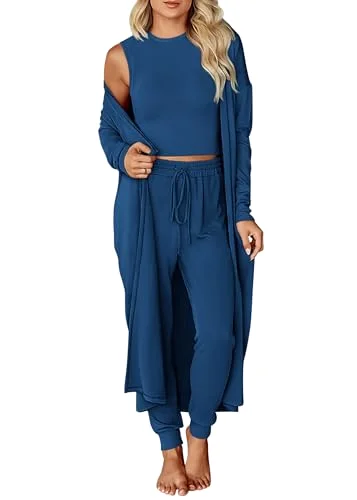 KIRUNDO 3-Piece Cardigan Lounge Set in Dark Blue