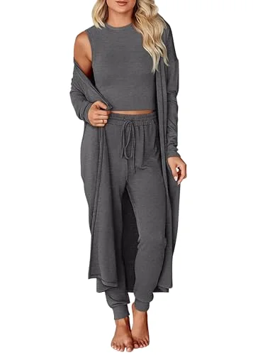 KIRUNDO 3-Piece Cardigan Lounge Set in Dark Grey