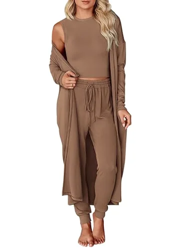 KIRUNDO 3-Piece Cardigan Lounge Set in Khaki