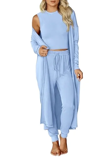 KIRUNDO 3-Piece Cardigan Lounge Set in Light Blue