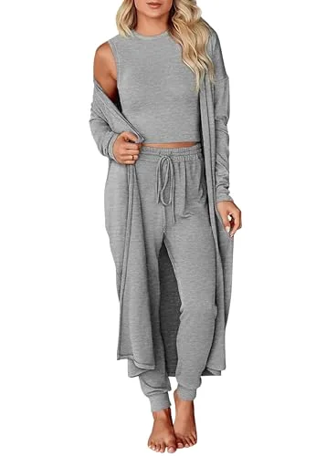 KIRUNDO 3-Piece Cardigan Lounge Set in Light Grey