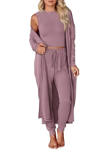 KIRUNDO 3-Piece Cardigan Lounge Set in Mauve