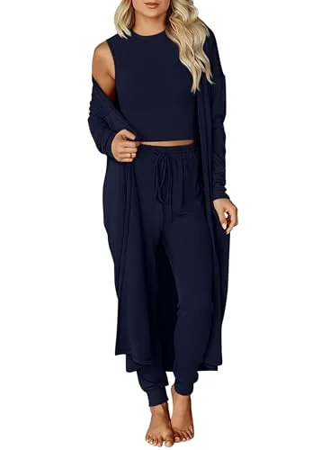 KIRUNDO 3-Piece Cardigan Lounge Set in Navy Blue