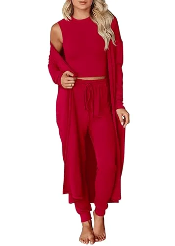 KIRUNDO 3-Piece Cardigan Lounge Set in Red