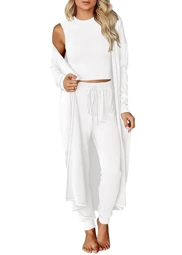 KIRUNDO 3-Piece Cardigan Lounge Set in White