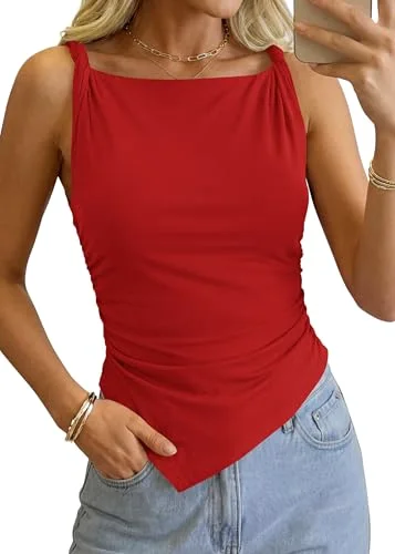 KIRUNDO Asymmetrical Sleeveless Blouse in Red