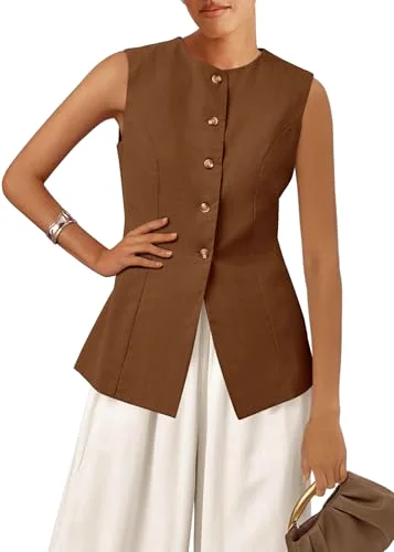KIRUNDO Button-Front Vest Top in Brown