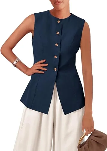 KIRUNDO Button-Front Vest Top in Dark Blue