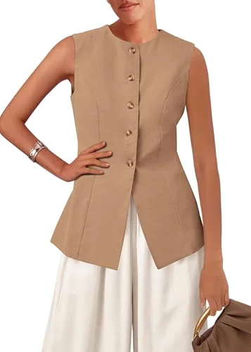 KIRUNDO Button-Front Vest Top in Khaki
