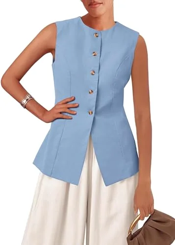 KIRUNDO Button-Front Vest Top in Light Blue