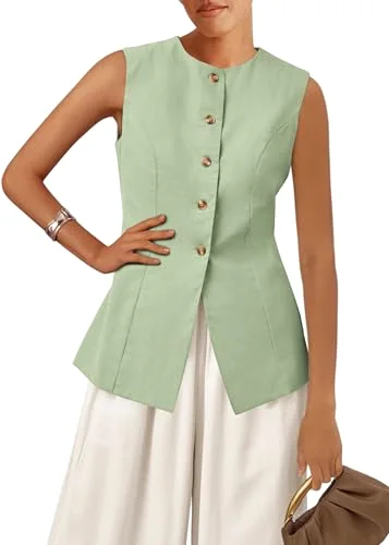 KIRUNDO Button-Front Vest Top in Light Green