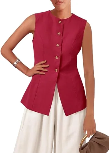 KIRUNDO Button-Front Vest Top in Red