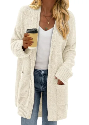 KIRUNDO Chunky Fuzzy Cardigan in Beige