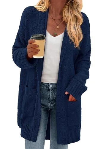 KIRUNDO Chunky Fuzzy Cardigan in Blue