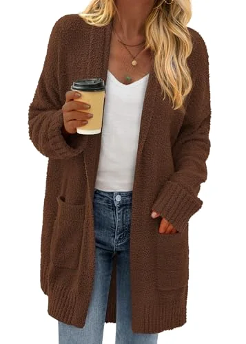 KIRUNDO Chunky Fuzzy Cardigan in Brown