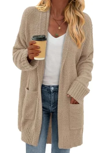 KIRUNDO Chunky Fuzzy Cardigan in Camel