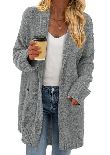 KIRUNDO Chunky Fuzzy Cardigan in Grey