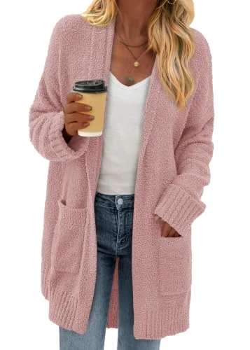KIRUNDO Chunky Fuzzy Cardigan in Pink