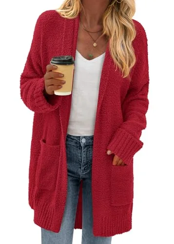 KIRUNDO Chunky Fuzzy Cardigan in Red