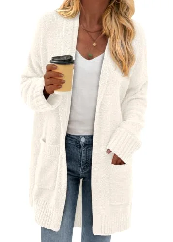 KIRUNDO Chunky Fuzzy Cardigan in White