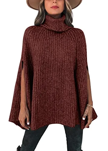 KIRUNDO Chunky Turtleneck Sweater in Red Brown