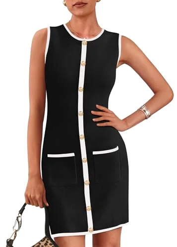 KIRUNDO Contrast Trim Sleeveless Work Dress in Black