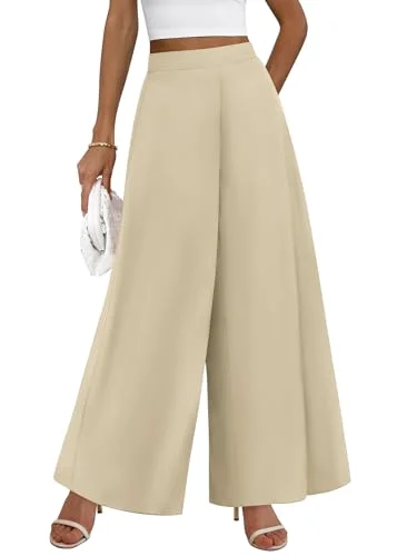 KIRUNDO Elastic Waist Palazzo Pants in Beige