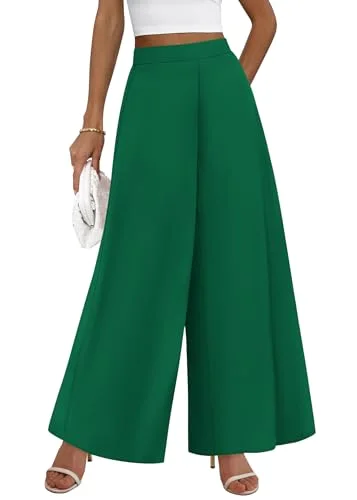 KIRUNDO Elastic Waist Palazzo Pants in Green