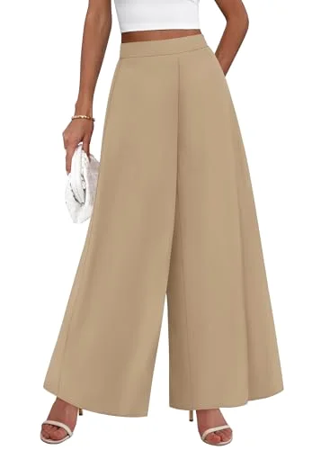 KIRUNDO Elastic Waist Palazzo Pants in Khaki