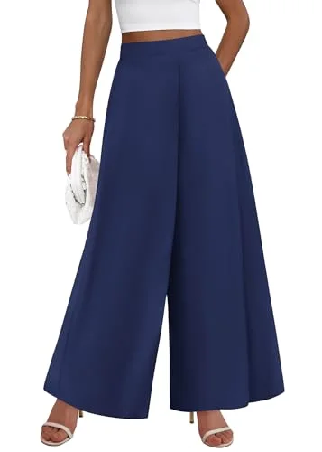 KIRUNDO Elastic Waist Palazzo Pants in Navy