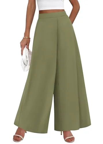 KIRUNDO Elastic Waist Palazzo Pants in Sage Green