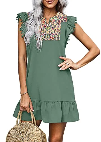 KIRUNDO Embroidered Boho Mini Dress in Green