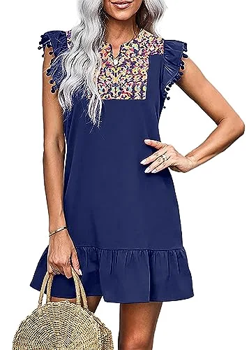 KIRUNDO Embroidered Boho Mini Dress in Lake Blue