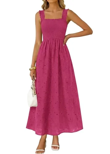KIRUNDO Eyelet Lace Maxi Dress in Dark Red