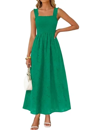 KIRUNDO Eyelet Lace Maxi Dress in Green