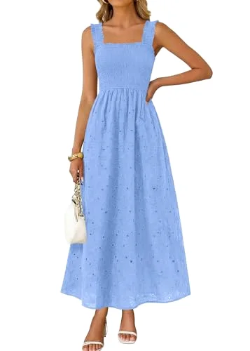 KIRUNDO Eyelet Lace Maxi Dress in Light Blue