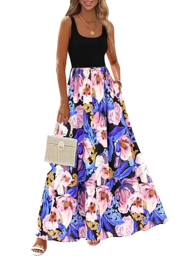 KIRUNDO Floral Boho Maxi Dress in Black Pink Floral