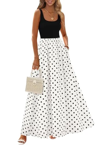KIRUNDO Floral Boho Maxi Dress in Black White Polka Dot