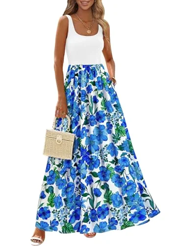 KIRUNDO Floral Boho Maxi Dress in Blue Floral