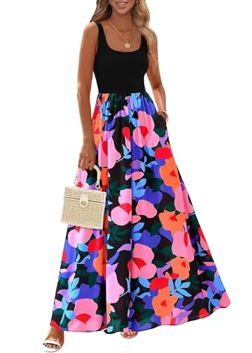 KIRUNDO Floral Boho Maxi Dress in Floral Black Multicolored