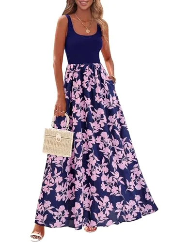 KIRUNDO Floral Boho Maxi Dress in Navy Pink Floral