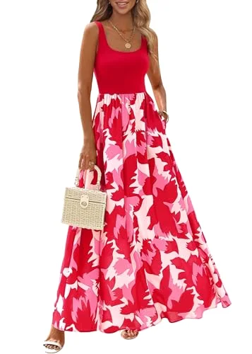 KIRUNDO Floral Boho Maxi Dress in Red