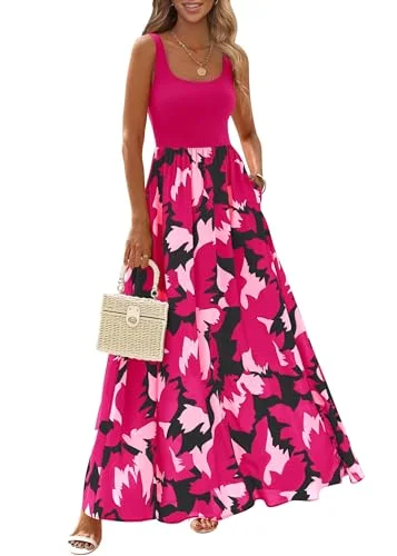 KIRUNDO Floral Boho Maxi Dress in Rose Red