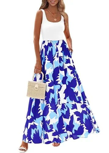 KIRUNDO Floral Boho Maxi Dress in White Blue