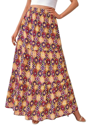 KIRUNDO Floral Boho Skirt in Navy Geometry